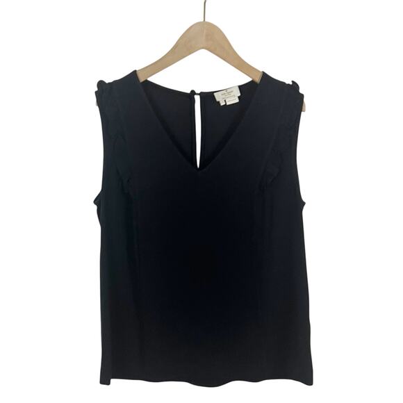 Kate Spade Black V-Neck Sleeveless Ruffle Knit Tank Top Size 2 - Picture 1 of 6